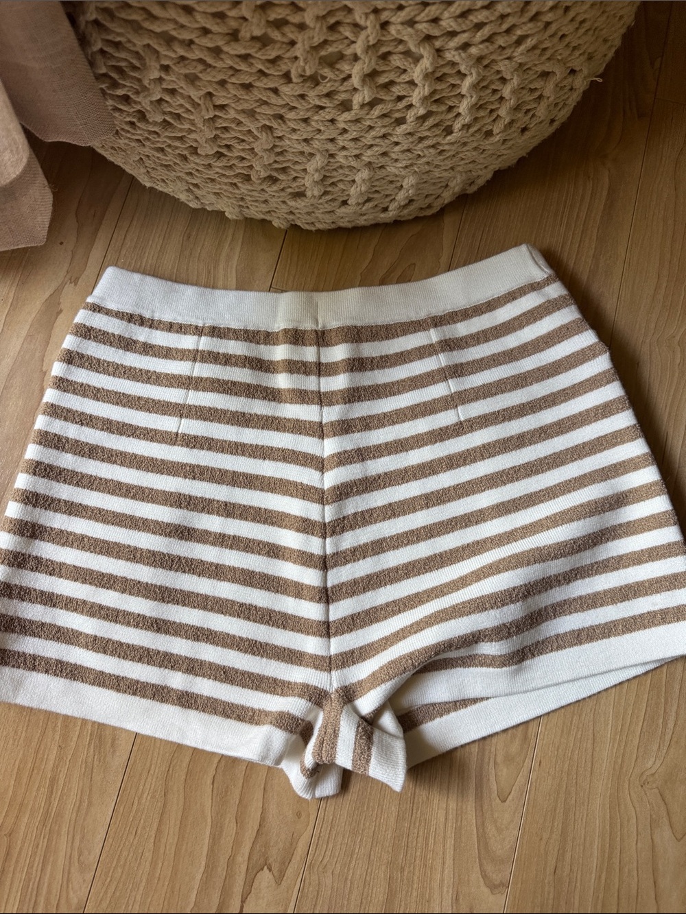 Posse Cream and Brown Striped High-Rise Knit Shorts - Picture 3 of 3